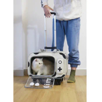 Breathable Puppy Carrier Pull Rod Box Pet Trolley Case Cat Travel Transport Bag Outing Portable Cat Cage Handbag Dog Backpack