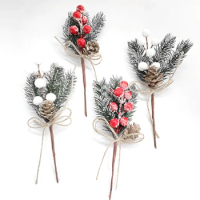 5 Pcs Christmas Red Berry Articifial Flower Pine Cone Branch Snow Dusted 20cm Plastic Gift Embellishments Holiday Craft Projects
