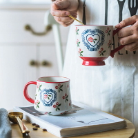 手繪櫻桃陶瓷馬克杯可愛喝水杯子辦公室家用茶杯日式早餐杯咖啡杯