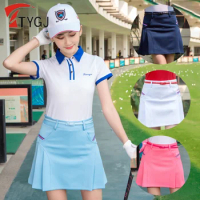 TTYGJ Women Golf Short Skirt Ladies Slim A-line Sport Culottes Women Breathable High-waist Skort Side Pocket Golf Pantskirts