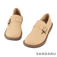 山打努SANDARU-懶人鞋 圓頭皮帶造型微厚底休閒鞋-卡其