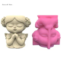 Flower Pots Cement Silicone Mold Prayer Girl Succulent Planter Molds Resin Mold XXFD
