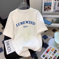 LURE WIND cetak pria T-shirt longgar santai kapas murni