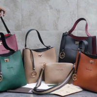 Tas wanita Locamode set 455 Original Brand viral Cokelat Hitam Polos Kulit