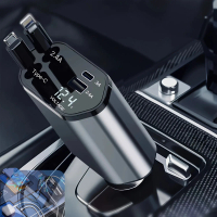 120W 4-In-1 Retractable Car Charger, 180 ° Rotating Base, 2.6 Ft (79.25 Cm) Multi-Protocol Cable (