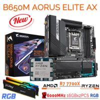 Gigabyte B650M AORUS ELITE AX AM5 Motherboard Combo R7 7700X Ryzen Kit AMD B650 Mainboard Suit Kingston DDR5 Memory 32GB RGB New