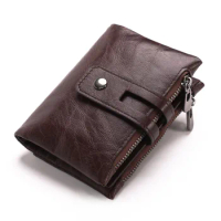 Genuine Leather Wallet Retro Casual Short Men's Wallet Double Zipper Buckle Large Capacity Wallet