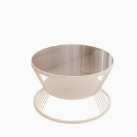 圓形雙層玻璃茶几（白框-灰色鋼化玻璃）【尺寸：直徑60*高45cm】 