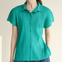 8073 Short Sleeve Texture Loose Shirt Pleated Summer Slim Miyake Shirt One Size (45-75kg)