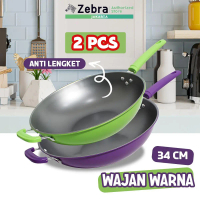 Omicko 2pcs Wajan Anti Lengket 34cm Kuali Gagang Warna Wok Cooking Pan