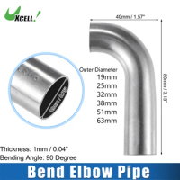 Uxcell Bend Elbow Pipe Tube OD 19mm 25mm 32mm 38mm 51mm 63mm 90° Exhaust Pipe for Car 80mm 87mm 100mm 110mm 120mm Leg Length
