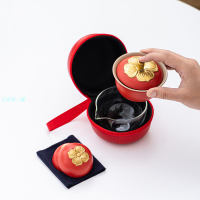 柿柿如意快客杯一壺兩杯便攜戶外旅行套裝婚慶結婚伴手禮定制logo