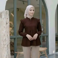 Amanda Blouse Ruffle Wanita Elegant Kemeja Linen Premium/ Atasan wanita hijab Lengan Panjang warna M