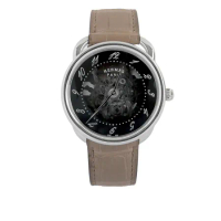 【HERMES】Arceau Squelette 透明齒輪錶盤及鱷魚皮錶帶男錶(象灰色)_展示品