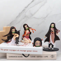 Anime Kimetsu no Yaiba Demon Slayer 4 Posed Nezuko Figure Kawaii Girl PVC Figurine Model Dolls Children Gift