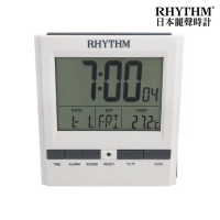 【RHYTHM 麗聲】時尚多功能日期溫度液晶顯示電子鬧鐘(極簡純白)