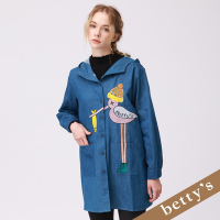 betty’s貝蒂思　寬版刺繡連帽牛仔長外套(藍色)