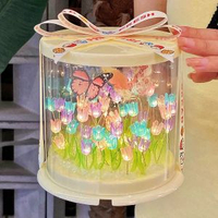 全城熱賣 - 高級感紀念品伴手禮2025新款蝴蝶小夜燈生日禮物送女孩禮品套盒裝52朵透混鬱金香+蛋糕盒+生日絲帶【送蝴蝶2只】