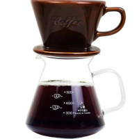 【咖啡沖泡組】大號陶瓷濾杯x1+台玻600ml咖啡壺x1-玻璃手把/泡咖啡/泡茶濾杯/手沖咖啡(2入組隨機)