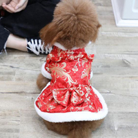 狗狗衣服女寵物小型犬新年唐裝泰迪比熊禮服厚裙子款