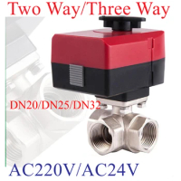 2 Way/3 Way Manually&amp;Automatically Electric Valve Brass Motorized Ball Valve AC220V/AC24V DN20 DN25 DN32 L-type