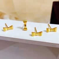Pure 24K Yellow Gold Earrings Women 999 Gold Bow Stud Earrings