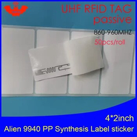 RFID tag UHF sticker Alien 9940 9640 PP synthetic label 915mhz 868 Higgs9 EPC 6C 50pcs free shipping adhesive passive RFID label