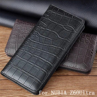 Original Genuine Leather Case for NUBIA z60ultra Carcasa Crocodile Phone Cover for Nubia Z60 Ultra Funda Skin Flip Coque Capa
