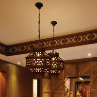 異麗實木鏤空雕花吊燈客廳餐廳走廊過道創意個性中式復古木藝燈具