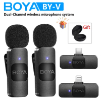 BOYA BY-V Wireless Lavalier Lapel Mini Microphone for iPhone Android Smartphone PC Computer Live Streaming Youtube Recording