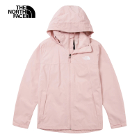 【The North Face】北面女款粉色拼接防水透氣可收納連帽衝鋒衣｜7WCKLK6