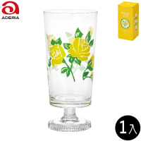 【ADERIA】高腳玻璃杯 305ml 1入 黃玫瑰款 昭和復古系列(玻璃杯 水杯 飲料杯)