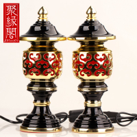聚緣閣合金宮燈9英寸雙色圓邊神社燈一對供燈擺件佛教佛堂用品