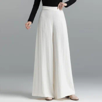 Chinese Style Bottom For Women Cotton Linen Pants Woman Orient High Waist Loose Wide Leg Trousers Breathable Chinese Pants 12040