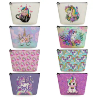 Makeup Organizer Rainbow Unicorn Print Pencil Cases Women's Cosmetic Bag Cute Animal Portable Casual Travel Toiletry Bags Custom