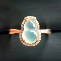 S925 silver plated rose gold inlaid with ice chalcedony gourd ring fashion adjustable ring girl