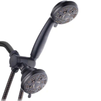 High-Pressure 48-Setting Luxury 3-Way Dual Shower Head Combo with Extra-long 6 Foot Hose &amp; Pause Mode, Oil Rubbed Bronze