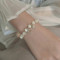 Gelang Batu Mata Kucing Baru 2026 untuk Wanita, Gelang Kristal Daun Semanggi Empat, Gelang Manik Mut