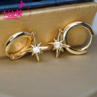 10K 14K 18K Real Yellow Gold Moissanite Earrings Sunlight Shape 2.7mm D Moissanite Diamond Party Wedding Ear Stud Hoop Earrings