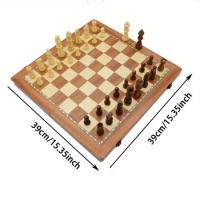 Wooden Chess 39CM Standard Edition Table Top Puzzle Game Chess Pieces Bottom Flocking, Anti Slip, Durable Chess Game Toys