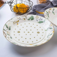 瓷餃子盤大號帶屜深盤瀝水盤子水餃碟子10英寸陶瓷家用中式餐具