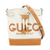 【GUCCI 古馳】棉麻帆布內裡GG印花肩背水桶包-Mini(777166-米)