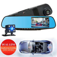 kaca spion tengah mobil dvr dual kamera video depan belakang 1080P kamera parkir cctv mobil dashcam