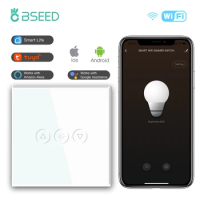 BSEED Single Smart Wifi Dimmer Switches 1Gang Wifi Control Dimmable Led Light Glass Panel Support Tuya Google Smart Life App