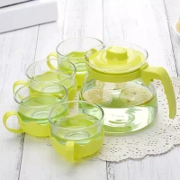 KEDAI GROSIR SET TEA POT GLASS TEKO GELAS CANGKIR KACA 5 IN 1