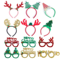 Christmas Headbands cute Reindeer Antlers Xmas Tree Glasses Frame for Kids Adults Gift Noel Navidad new year Photo Booth props