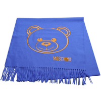 MOSCHINO 義大利製大品牌TOY小熊LOGO 100%羊毛圍巾(寶藍系)