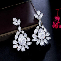 ThreeGraces Elegant Water Drop Cubic Zirconia Stone Long Big Dangle Earrings for Women 2024 Trendy Wedding Party Jewelry E1272