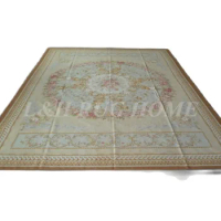 Free shipping 10'x14' Aubusson rugs Floral design for home decoration Christmas gift, Beige and florals in the middle