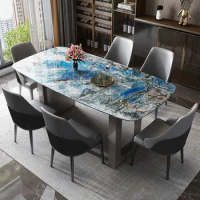 Dining room furniture Italian luxury natural marble dining table living room rectangular table table chair combination